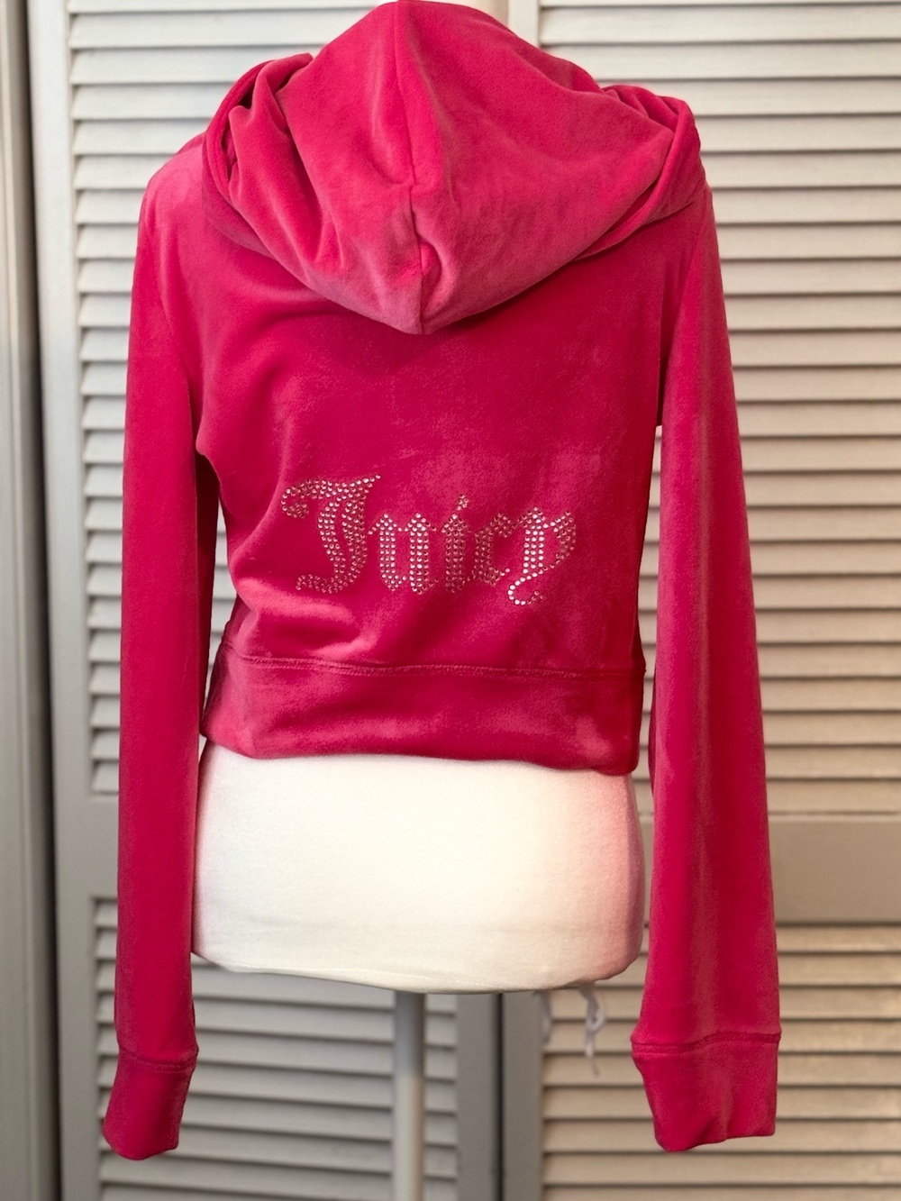 Y2K Bratz Juicy Couture Hot Pink Velour Hooded Jacket with Rhinestone 'Juicy'